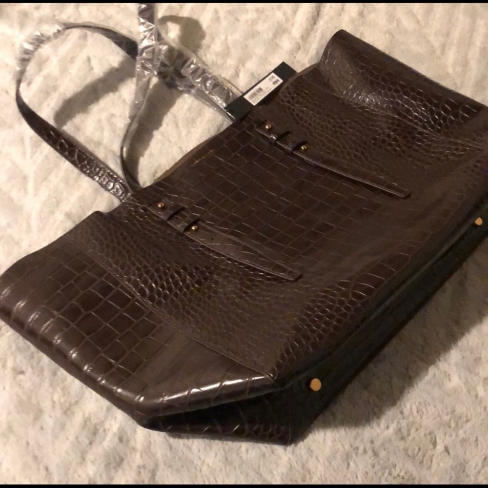 NWT Love & Lore vegan leather brown croc tote
